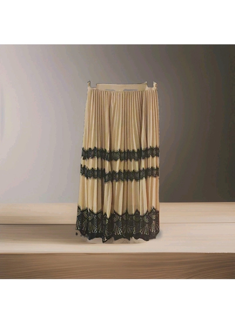 G by Giuliana Cream Maxi Skirt with Black Lace Bands